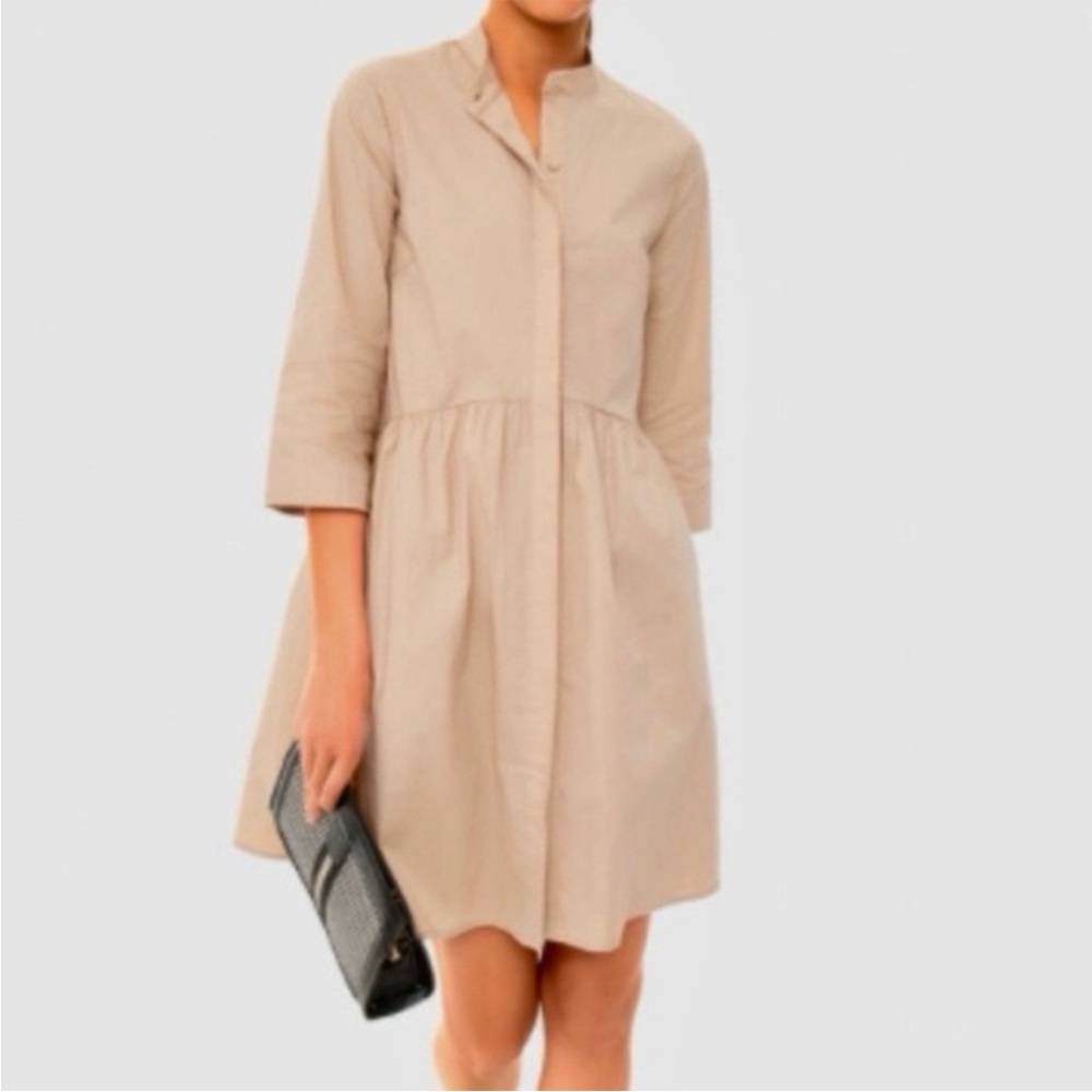 Tuckernuck Royal Shirtdress‎ Button Front Mini Womens Size Medium Tan 3/4 Sleeve